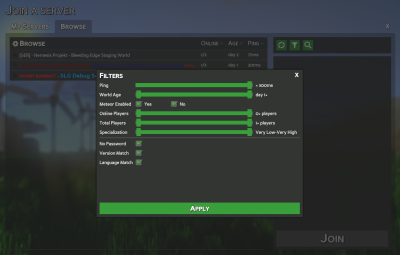 Server Browser Filter Window