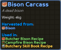 Bison Carcass item details as of Alpha v6.3.1.