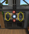 A screenshot of the Wooden Elevator control panel. Use the arrows circled to move the Wooden Elevator Up and Down.