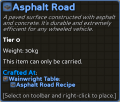 Asphalt Road item details as of Alpha v6.3.1.